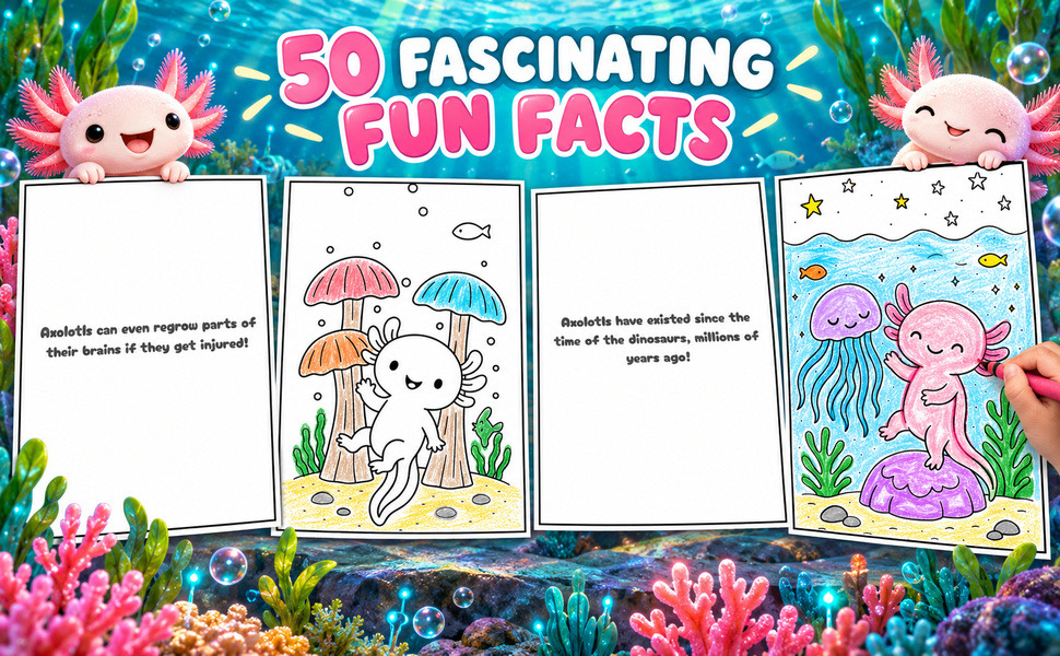 Páginas de datos curiosos sobre ajolotes, de Axolotl Cuties
